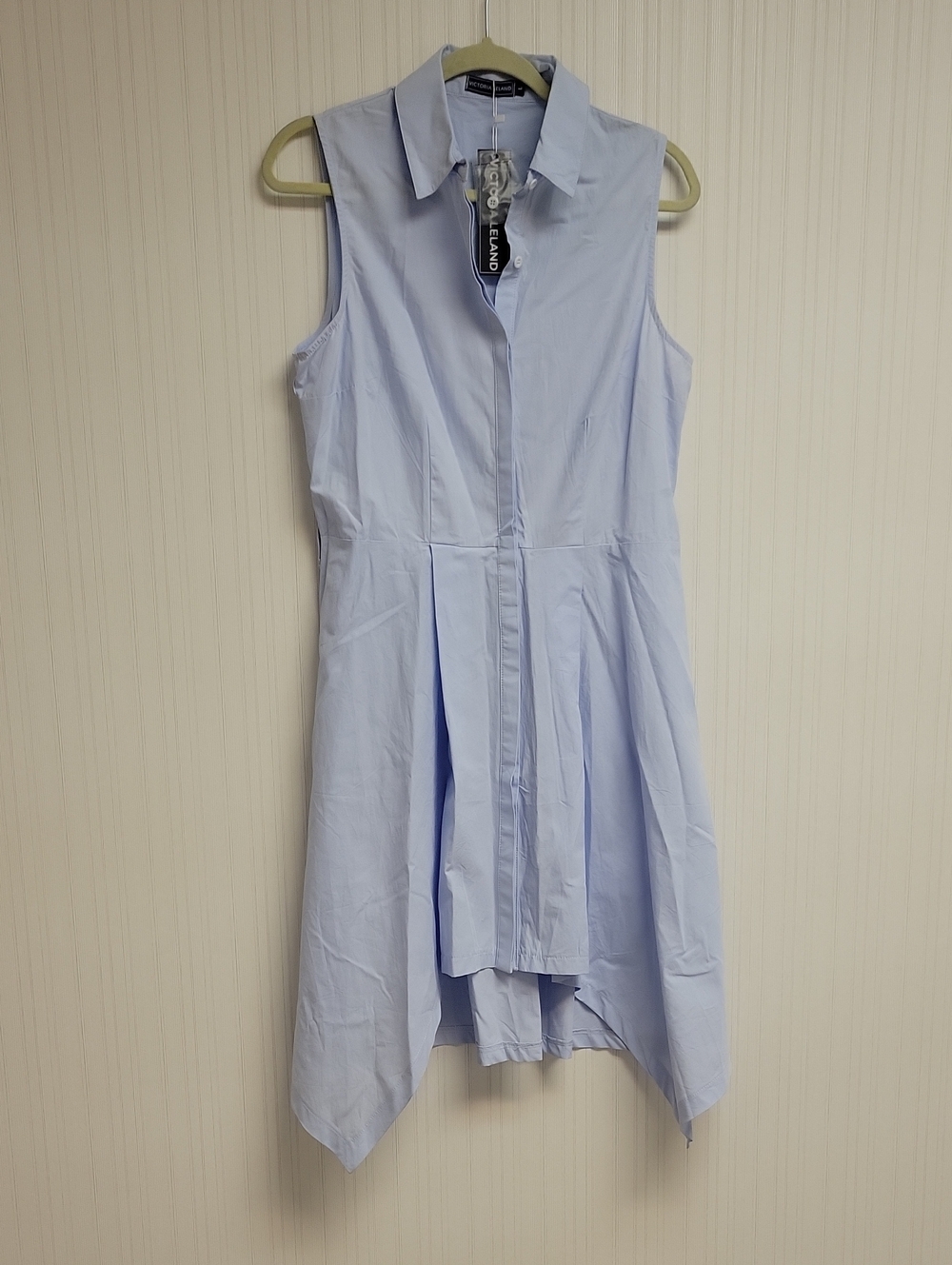 Victoria Leland Sleeveless Light Blue Shirt Dress Large Summer Preppy Tailored